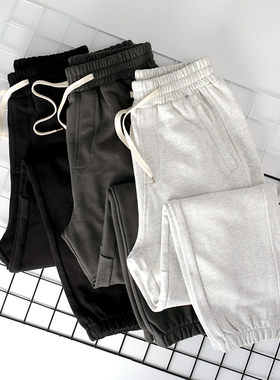 匹戏340g纯棉毛圈布高级灰小脚卫裤男潮纯色束脚秋季宽松运动长裤