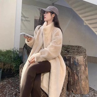 2025新款 立领金貂绒大衣 冬皮毛一体外套女仿水貂毛环保皮草中长款