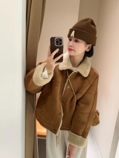 美拉德皮毛一体澳洲羊羔毛皮草外套女小个子年轻短款 羊剪绒大衣冬