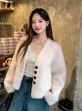 羊剪绒大衣女皮毛一体皮草外套冬