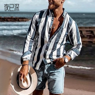 条纹衬衫 striped 长袖 shirt 休闲衬衣潮流帅气百搭上衣Men 男士