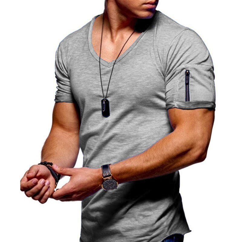 Men's T-shirt V-neck solid color short sleeve thumbnail 6