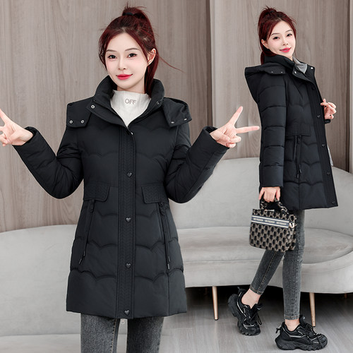 冬季中长款棉服外套女可脱卸帽