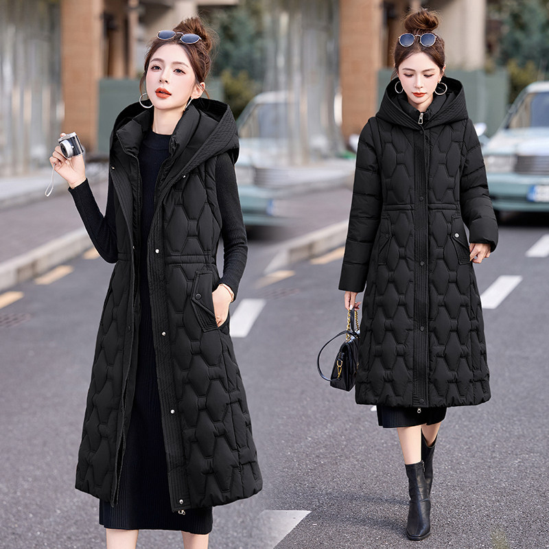 冬季加厚过膝显瘦可拆袖棉服女