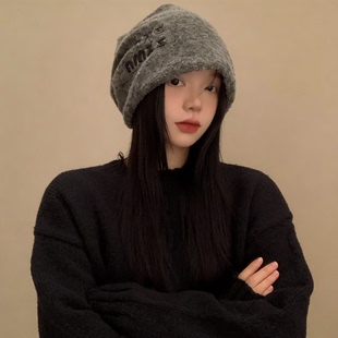 日杂冷帽慵懒灰色堆堆帽子帽女秋冬季日系大头围百搭显脸保暖冷帽