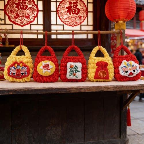 麻将新婚礼物新年麻将红中发财一帆风顺喜庆手工编织成品麻将卡通