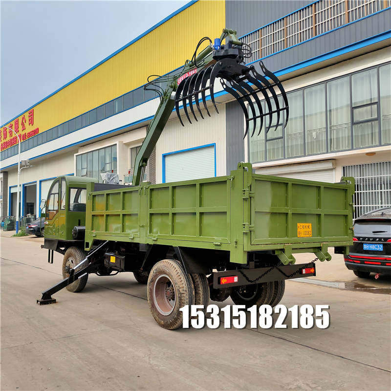 农村干活抓甘蔗专用车四轮运输车15吨绿色随车抓四不像随车抓视频