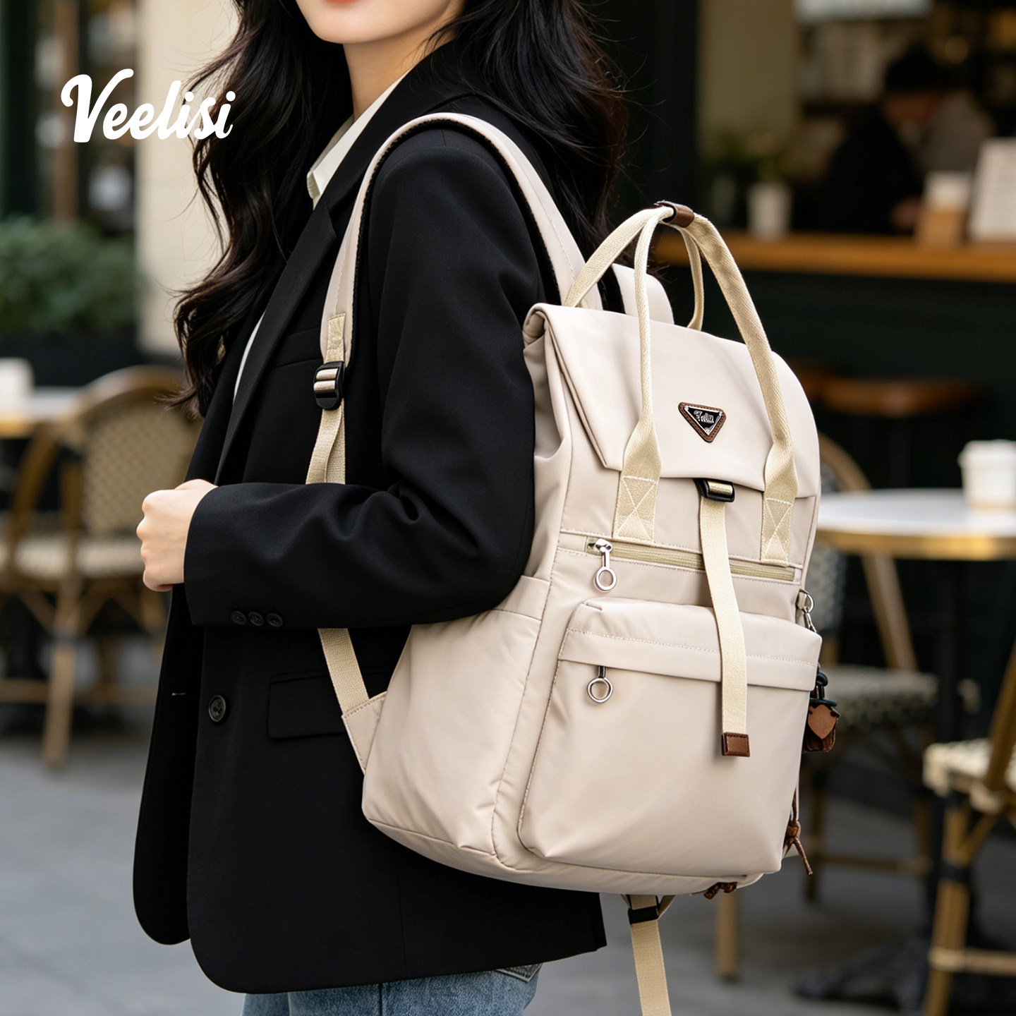 Veelisi拖特双肩包女大容量轻便高级感尼龙电脑包新款旅行背包