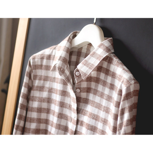 清新寸衫修身柔软纯棉打底磨毛绒布法兰绒格子长袖衬衫女士秋冬厚