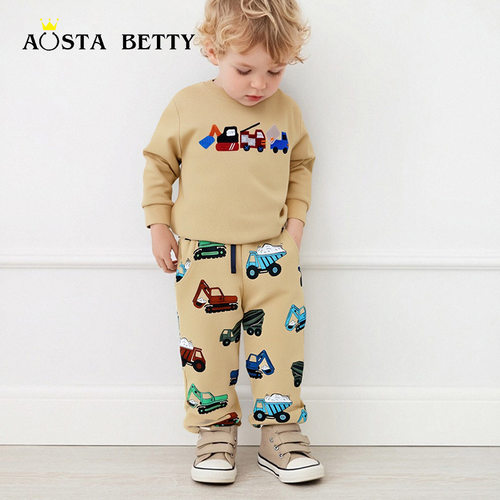 出口欧美男童卫衣欧美风时尚汽车刺绣儿童运动衫针织棉圆领运动衫