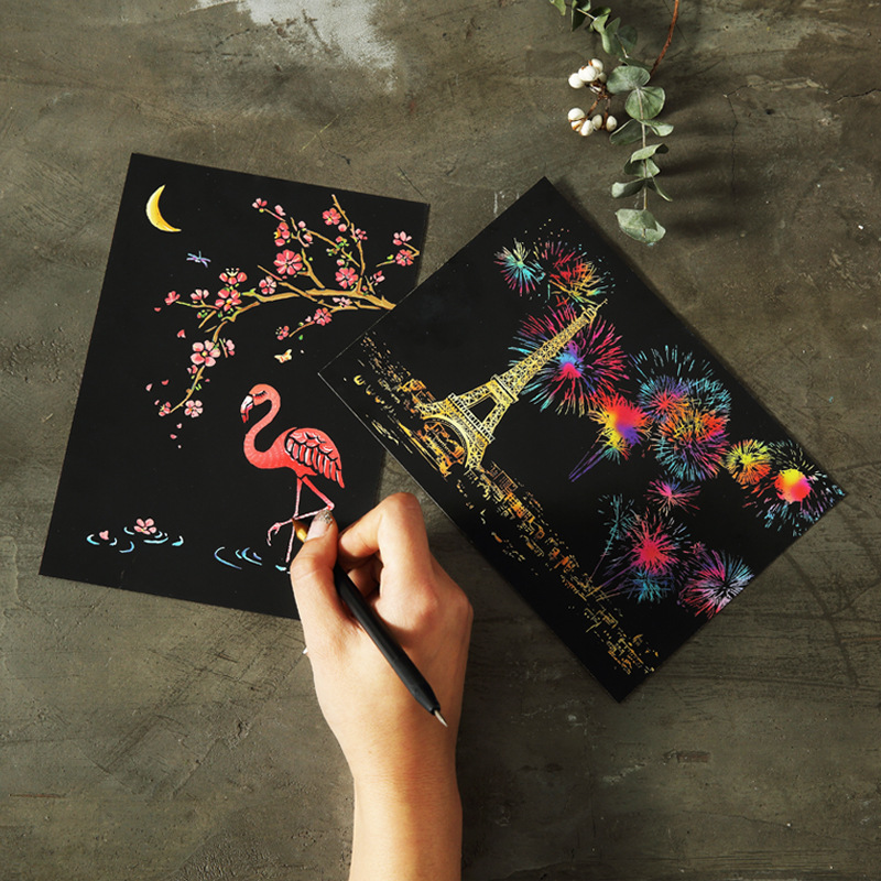 明信片款城市夜景刮刮画小号炫彩刮画套装创意生日礼物