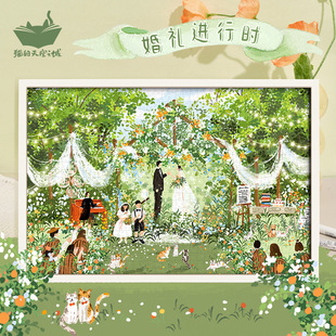 猫的天空之城朱鼓励合作婚礼进行时1000片拼图成人礼品浪漫爱情