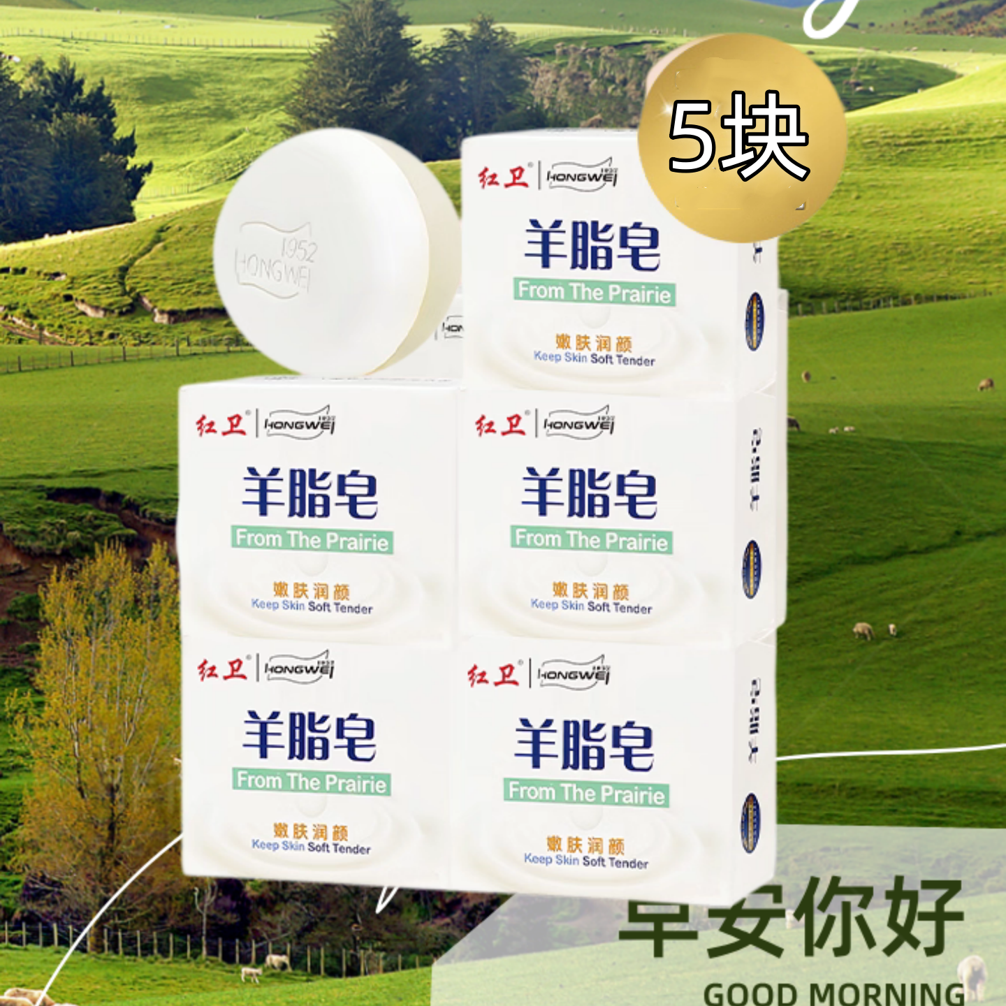 红卫羊脂皂5块装嫩肤润颜洗脸皂男柔和舒爽洗澡香皂洗手沐浴香皂