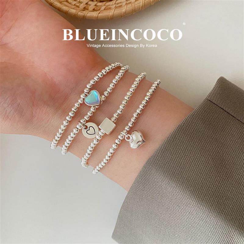 韩版S925银弹力爱心手链女复古时尚气质优雅几何方块桃心手环饰品