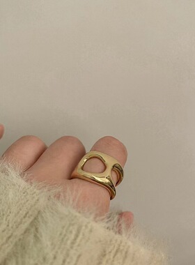 高级感金属镂空几何戒指女个性时尚小众S925银开口指环ins食指戒