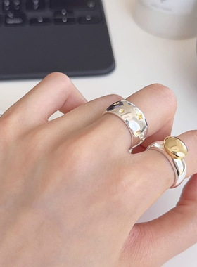 个性拼色豆豆戒指女满天星星气质S925银开口指环叠戴甜酷食指戒潮