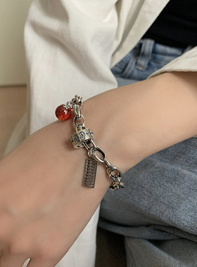 国风S925银个性算盘草莓晶手链女复古时尚重工精打细算手环手饰品