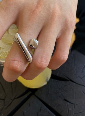 几何交错戒指女简约冷淡风个性百搭S925镀银开口指环金属食指戒潮