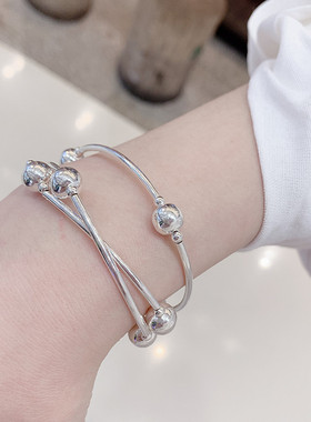 韩版S925银个性圆球拼接手链女复古时尚简约手环气质ins弹性手饰