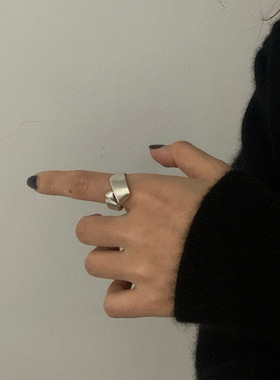 韩版S925银个性折叠戒指女复古时尚几何不规则开口指环嘻哈食指戒