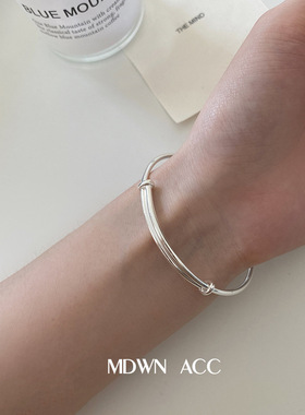 韩版S925银简约双向调节手镯女复古时尚创意手环个性嘻哈手饰品潮