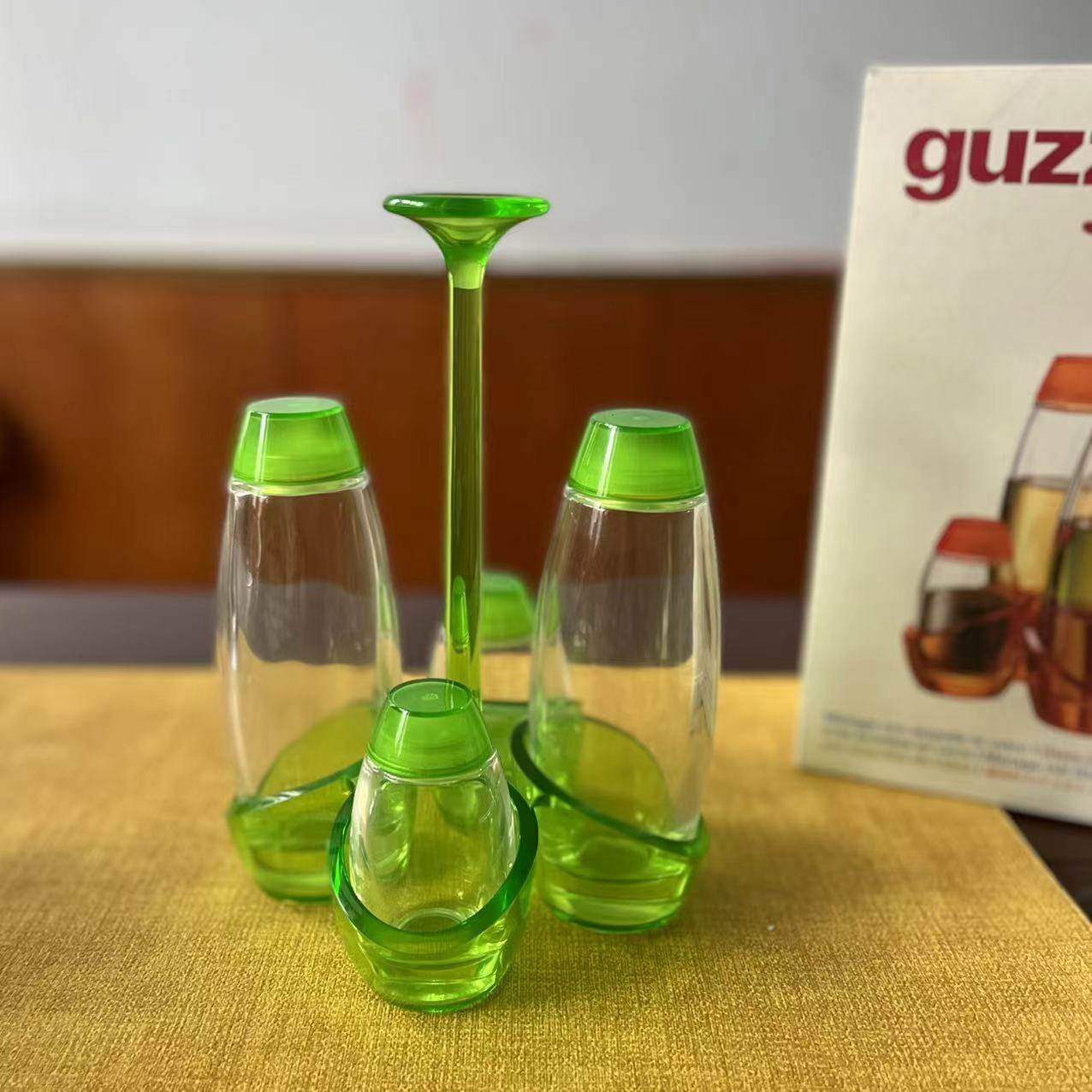 玻璃调料瓶Guzzini意大利进口调味瓶套装带托架调味罐调味盒4件套