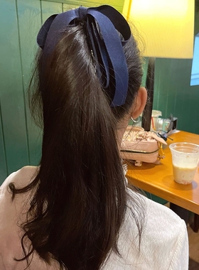 初恋这件小事藏蓝蝴蝶结香蕉夹竖夹马尾夹 发量少夹子头发后脑勺