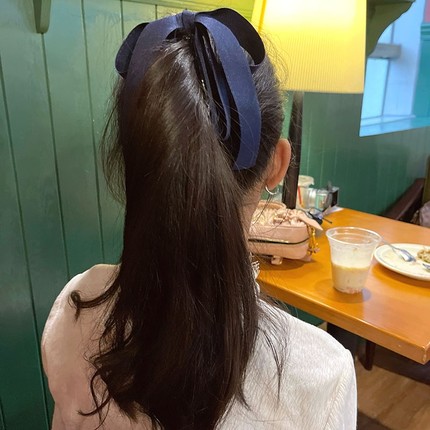初恋这件小事藏蓝蝴蝶结香蕉夹竖夹马尾夹 发量少夹子头发后脑勺
