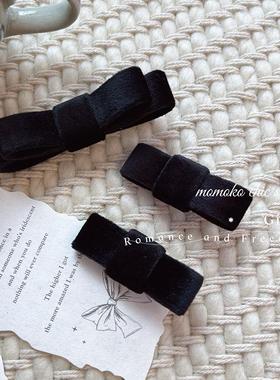 法式miu系丝绒蝴蝶结边夹黑色简约侧边发夹发卡女高级感洋气时尚