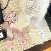 甜美少女千金感缎面波点珍珠蝴蝶结胸针高端精致时尚 女皮草配饰