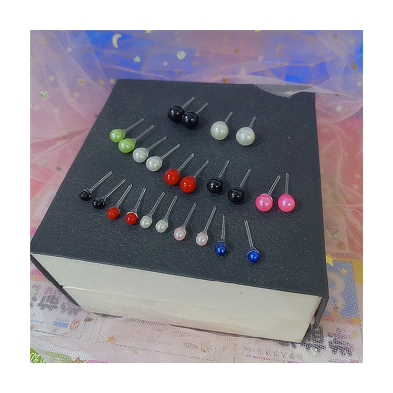 塑料胶棒仿珍珠耳钉时尚百搭塑料针可过安检学生简约红珠耳钉