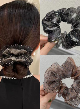 欧根纱满天星大肠发圈优雅气质高级发绳闪钻头绳盘发丸子头花发饰