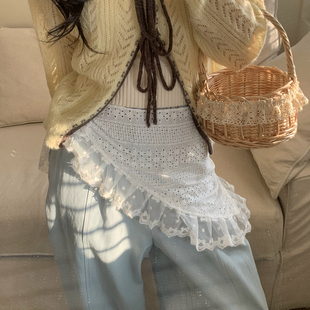 小眾設計蕾絲花邊屁簾三角巾疊穿網紗裙簾氛圍感系帶圍裙半身裙女