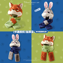 迪士尼尼克朱迪毛绒帽子围巾一体冬季 女加绒厚保暖连帽围脖三件套