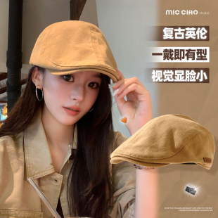 文艺复古前进帽女大头围显脸小贝雷帽2025新款 反戴鸭舌画家报童帽