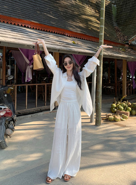 MULVAN 百搭衬衫 亚麻轻薄宽松衬衣女春夏慵懒风长袖防晒衫上衣