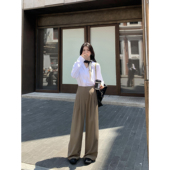 宽松显瘦垂感设计感拖地休闲长裤 女秋季 裤 MULVAN复古咖色高腰西装