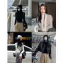 褶皱t恤修身 女秋冬长袖 显瘦内搭上衣 黑色半高领针织打底衫 MULVAN