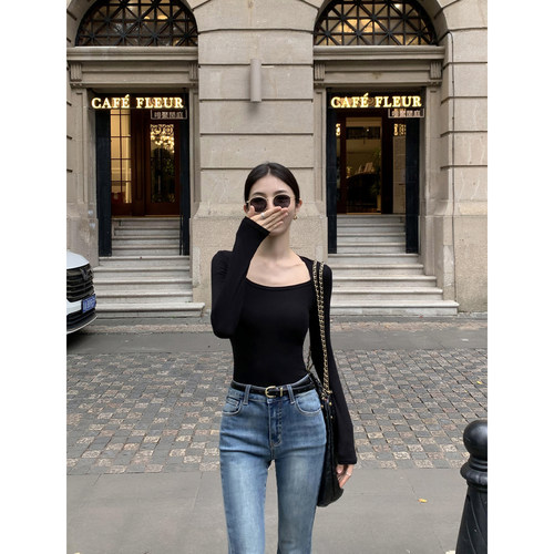 坎肩方领修身针织上衣