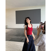 收腰显瘦针织无袖 MULVAN基础款 红色吊带背心女带胸垫夏季 辣妹上衣