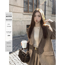 MULVAN 羊毛西装外套女秋冬新款宽松高级感气质短款毛呢大衣