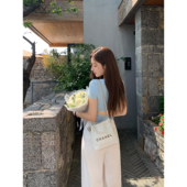 MULVAN 显瘦上衣 T恤女夏设计感小众修身 现货7折 蓝色u领短袖