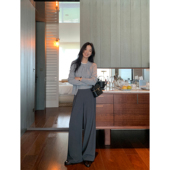 宽松阔腿垂坠感通勤休闲长裤 灰色直筒压褶西裤 淡人高智 MULVAN