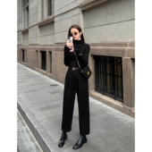 九分裤 MULVAN 裤 女直筒宽松卷边烟管裤 现货6.5折 高腰休闲西装