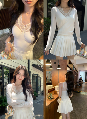 MULVAN 柔光芭蕾 蕾丝花边带胸垫吊带背心女莱赛尔防晒罩衫套装
