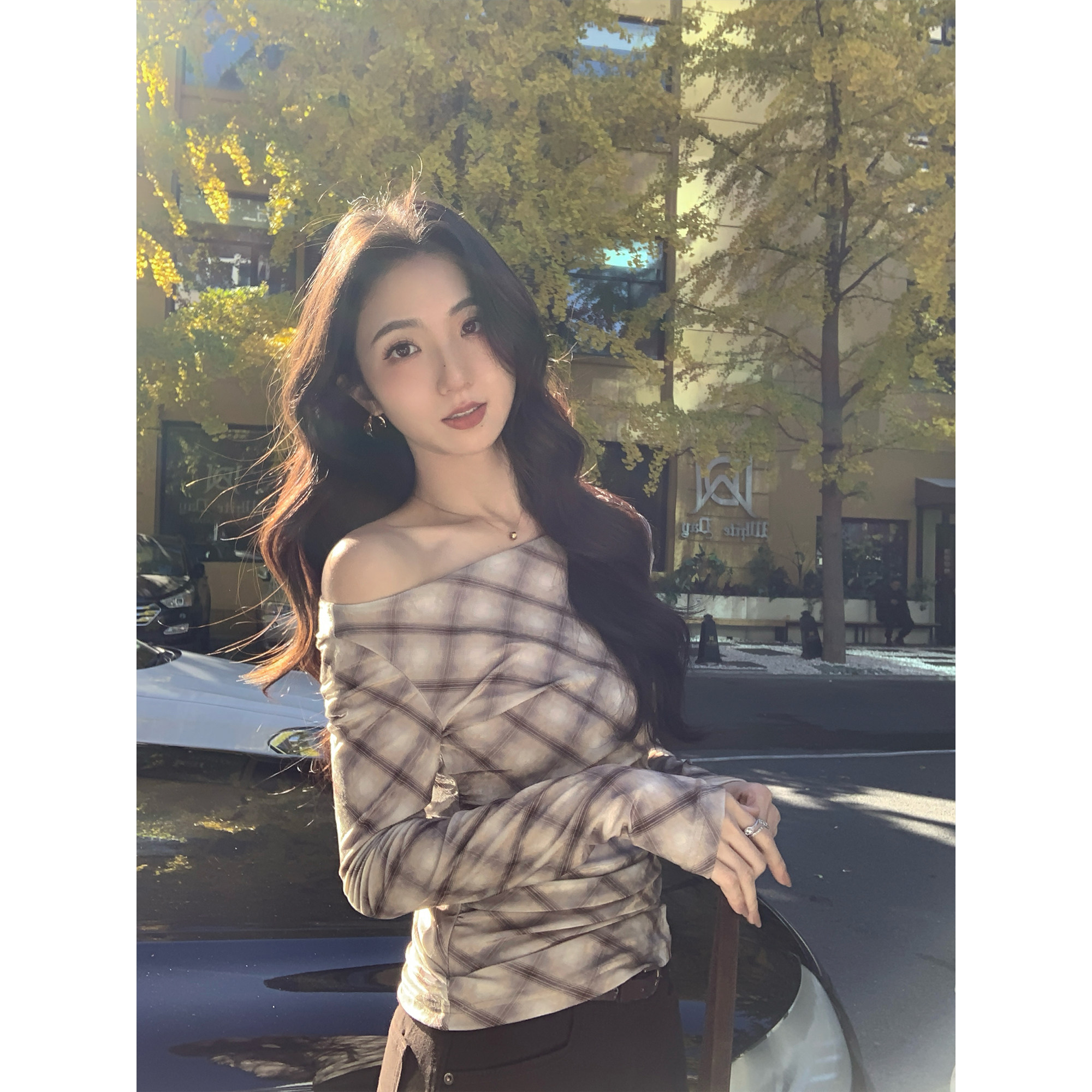 MULVAN 格调碎片 复古格纹网纱船领针织衫女褶皱晕染长袖打底上衣,女装/女士精品,T恤,淘宝优惠券,粉丝福利购,淘宝优惠卷