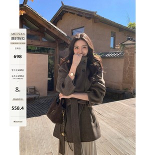 MULVAN 巴黎画册 羊毛立领双面呢外套女高级感气质短款毛呢大衣