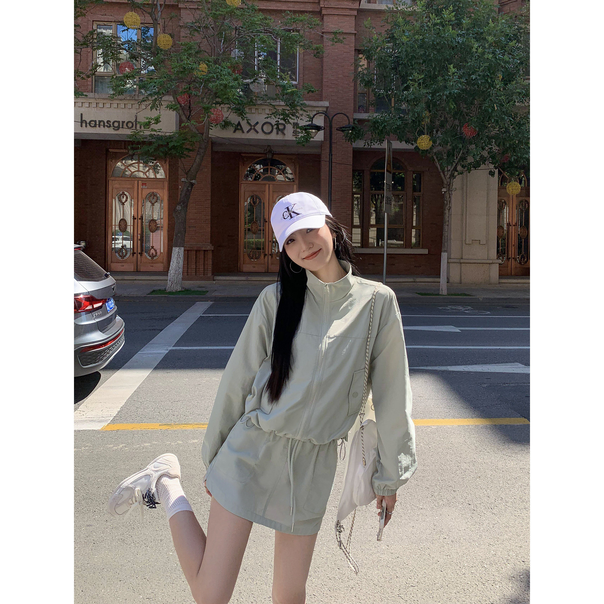 MULVAN【现货6.5折】 防水运动户外工装短款外套+半身短裙套装女