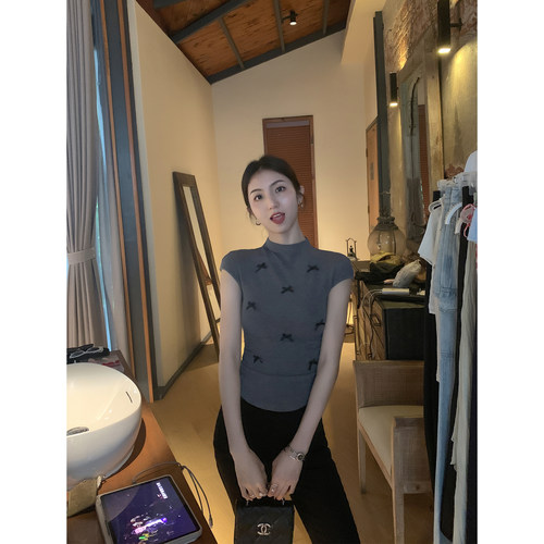 蝴蝶结短袖t恤正肩修身小众