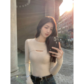 现货7折 简约巧思 设计感镂空长袖 MULVAN 针织衫 女显瘦上衣